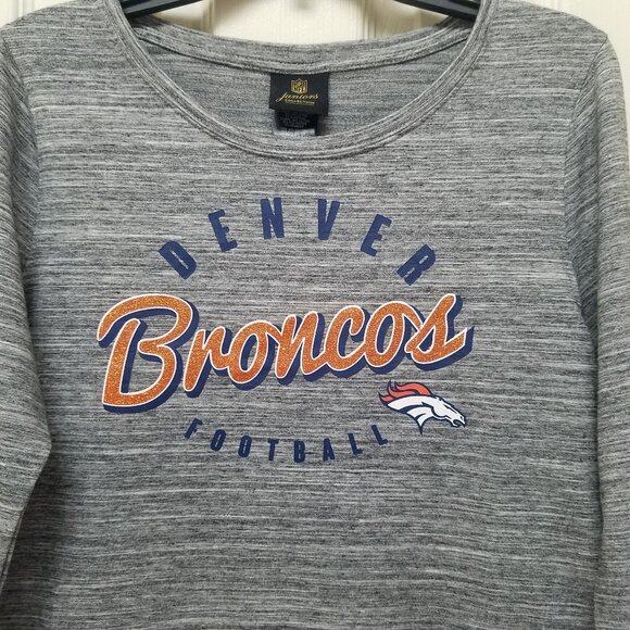 Denver Broncos Gray Space Dye Sweat Shirt Style Tail Layer Look Top L - Picture 3 of 10